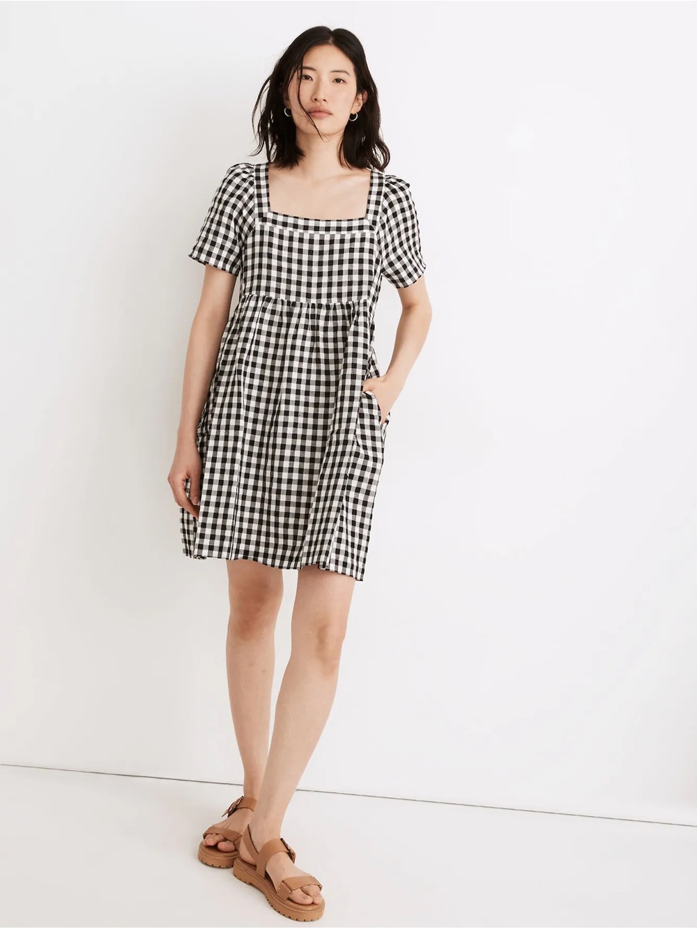 Madewell square neck Black and White Gingham Mini Dress
